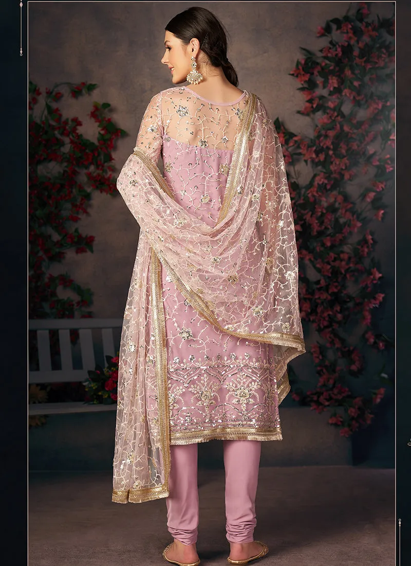 Lavender Sequence Embroidered Churidar Suit