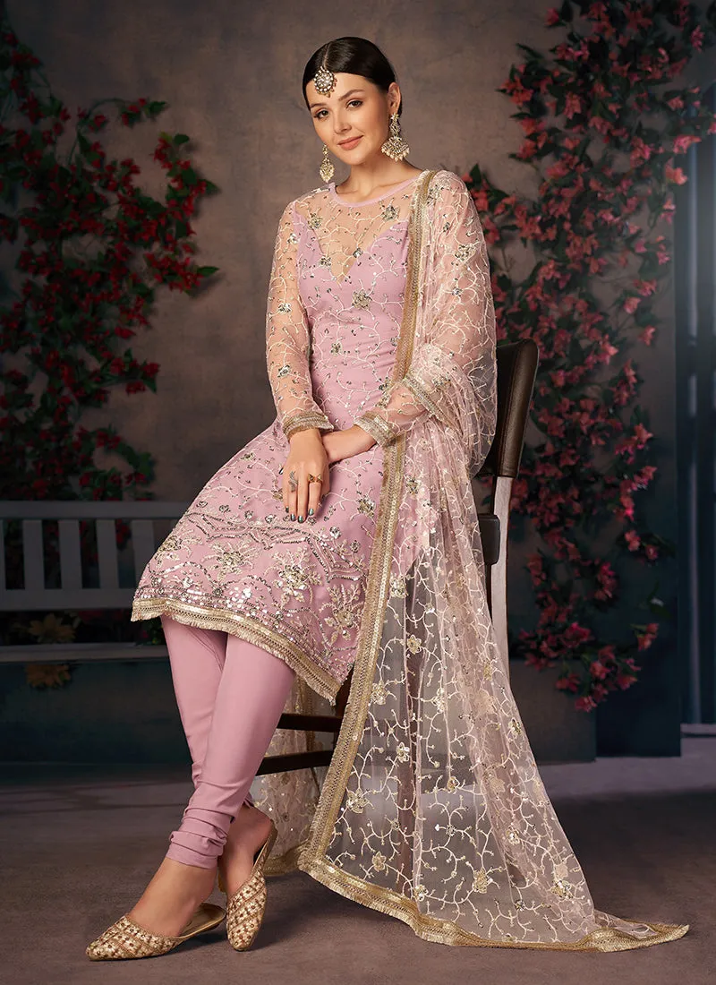 Lavender Sequence Embroidered Churidar Suit