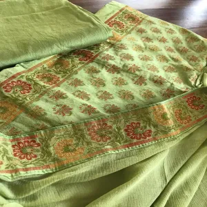 Light Green Banarasi Salwar Suit With Chiffon Dupatta