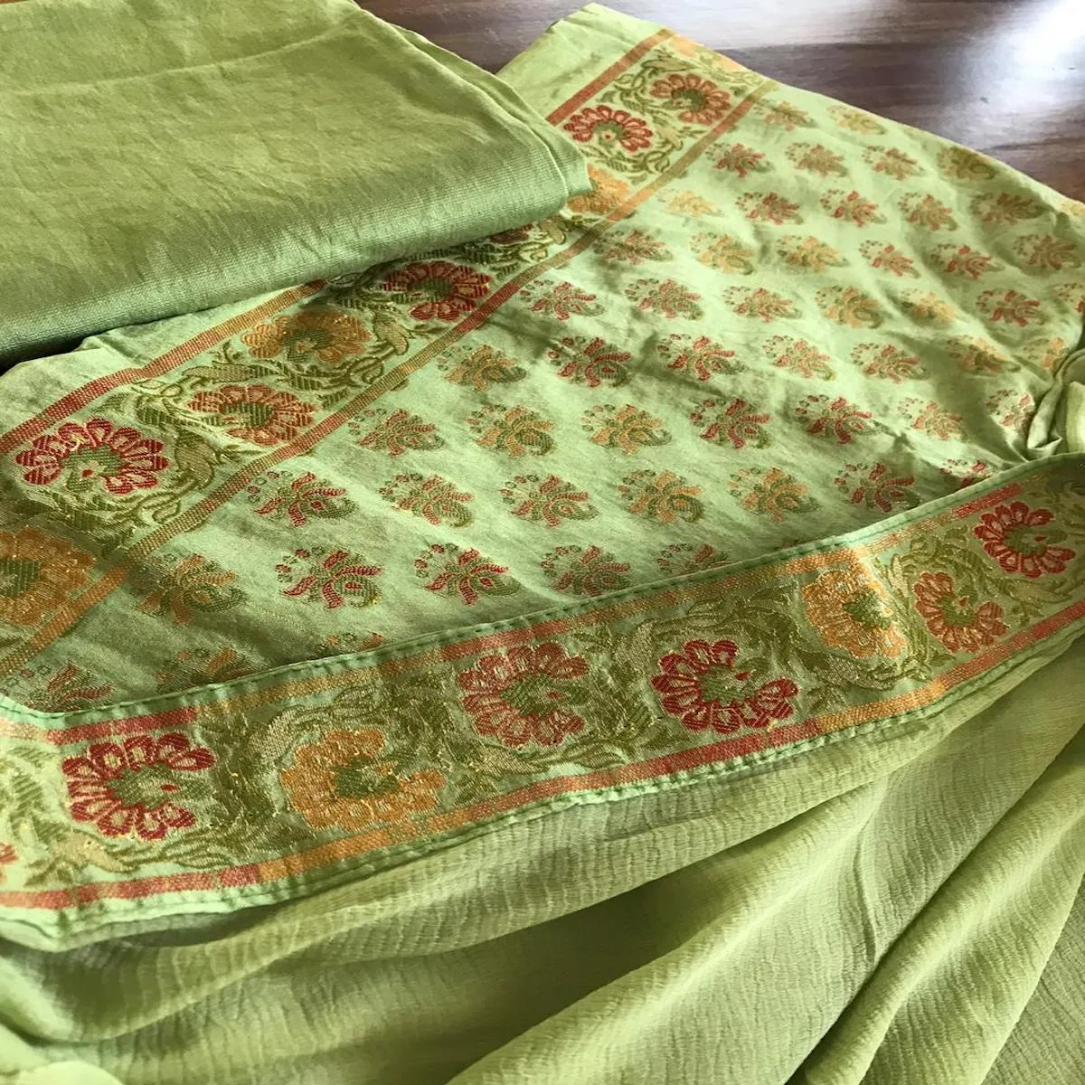Light Green Banarasi Salwar Suit With Chiffon Dupatta
