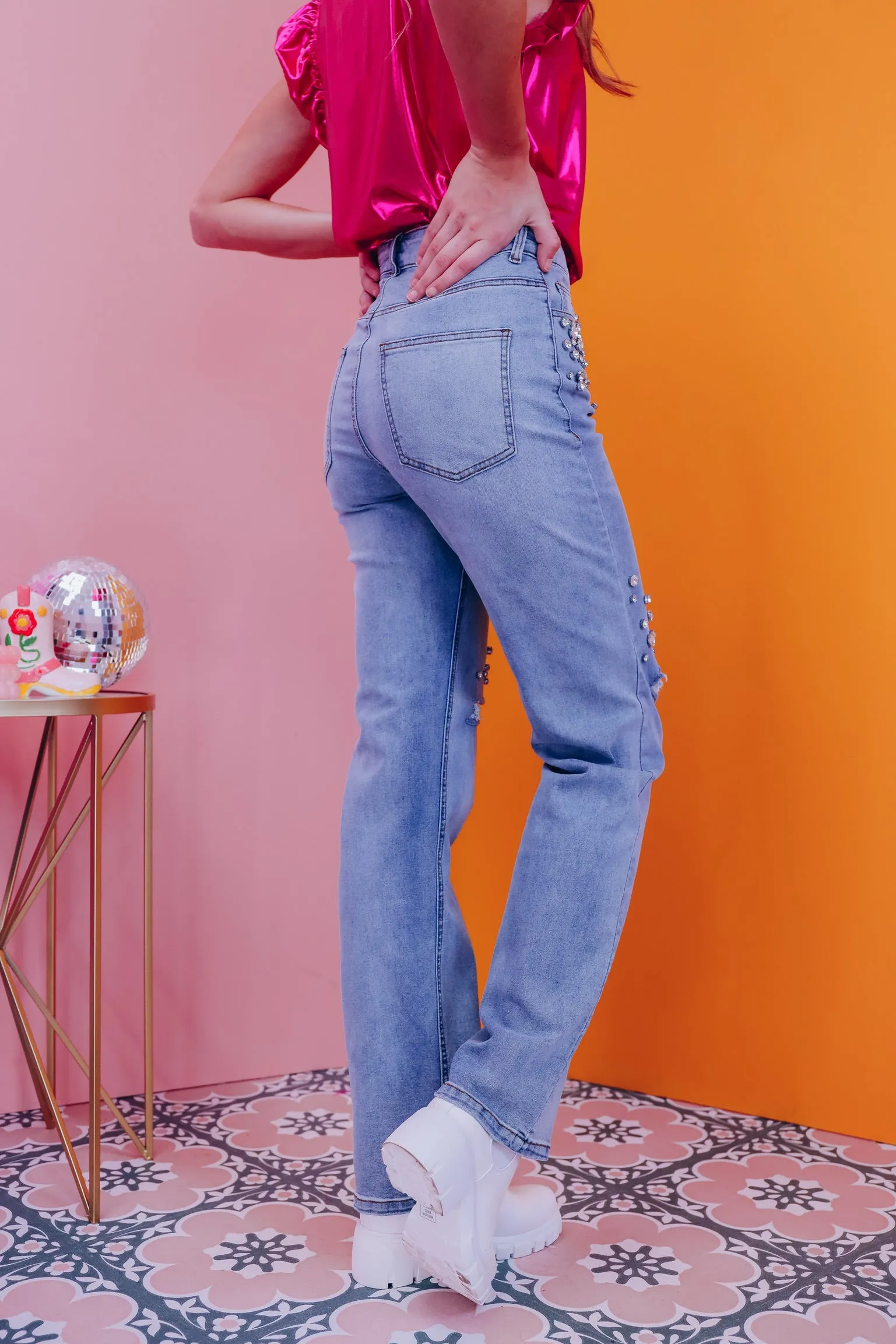 Like A Diamond Embellished Distressed Jeans
