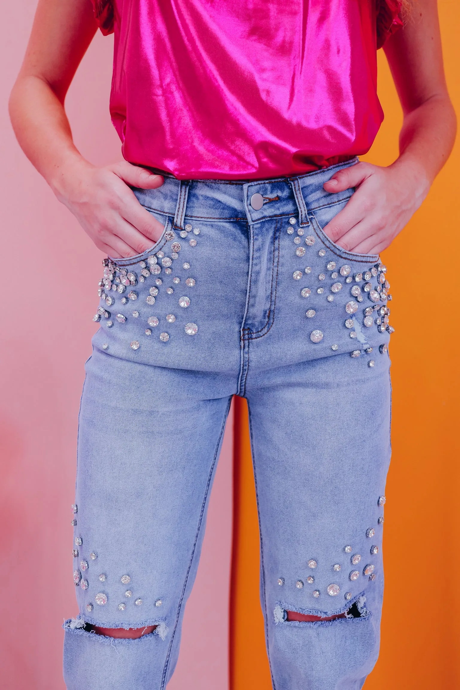 Like A Diamond Embellished Distressed Jeans