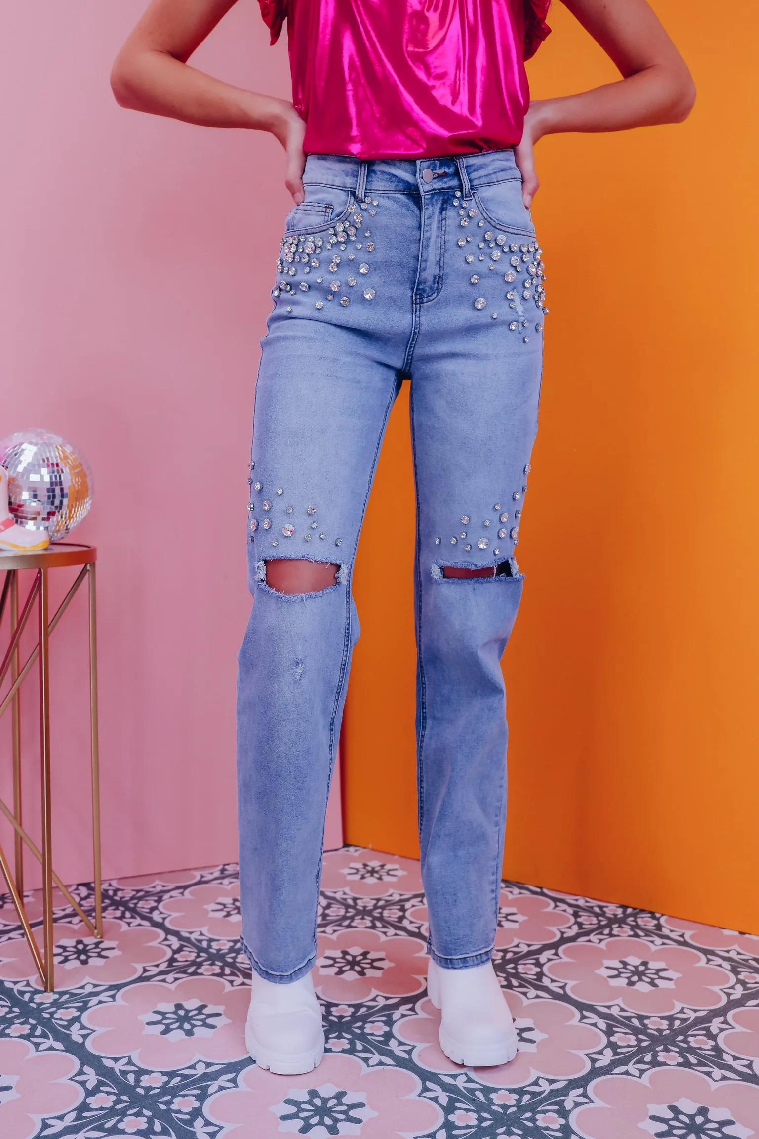 Like A Diamond Embellished Distressed Jeans