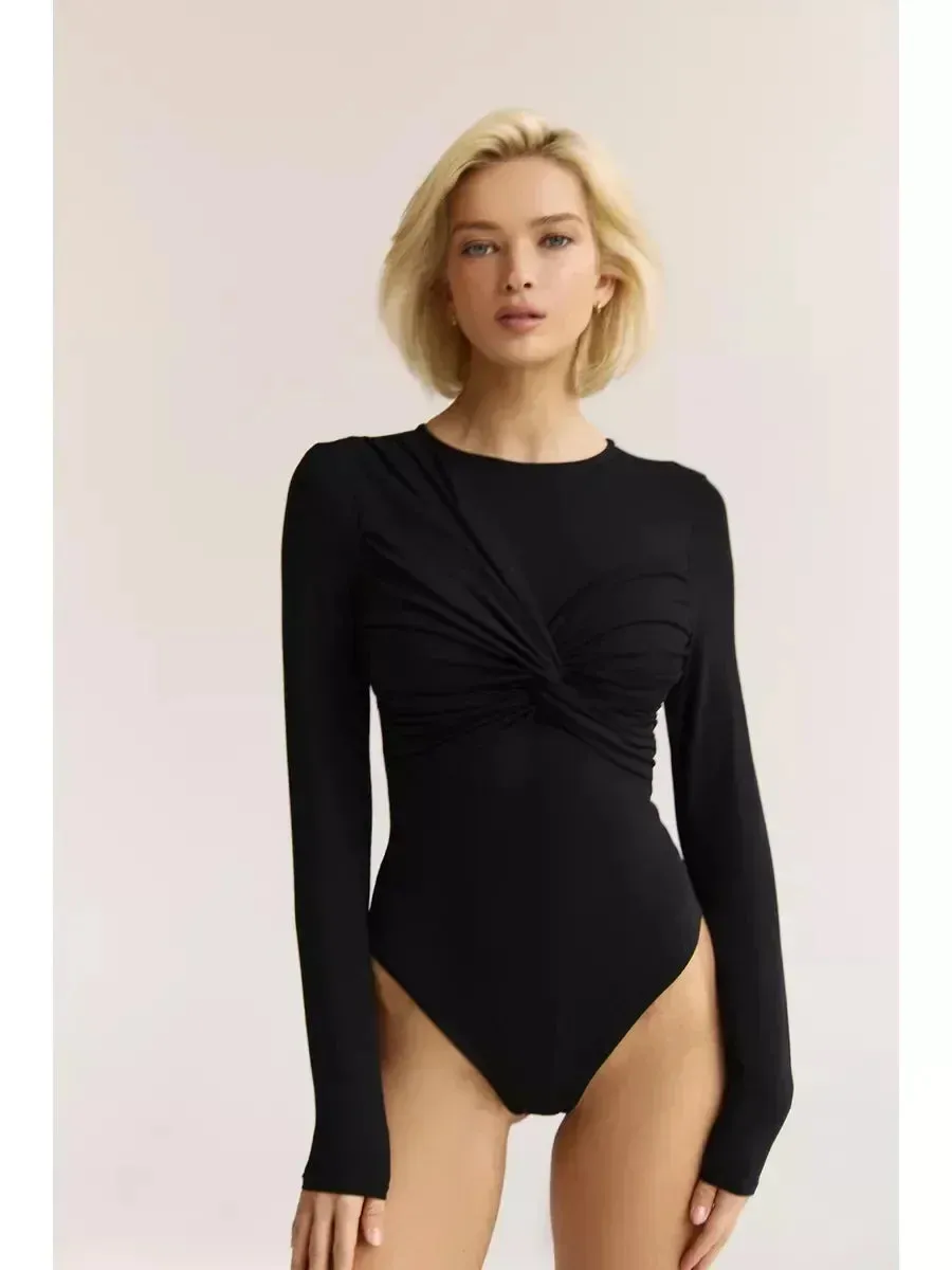 Long Sleeve Ruched Knot Bodysuit