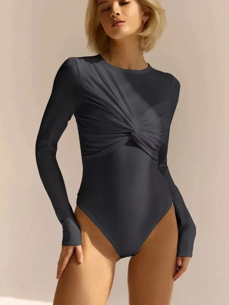Long Sleeve Ruched Knot Bodysuit