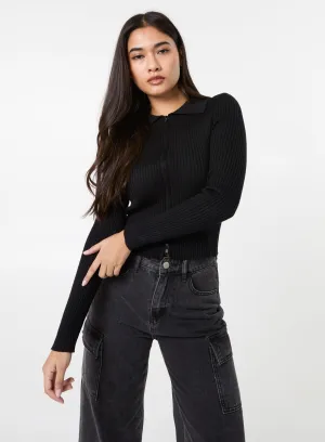 Long Sleeve Zip Up Ribbed Top
