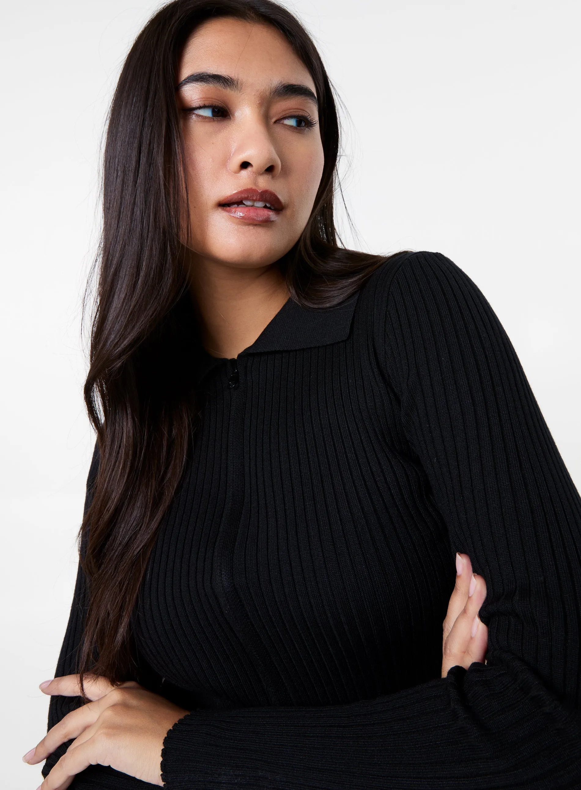 Long Sleeve Zip Up Ribbed Top