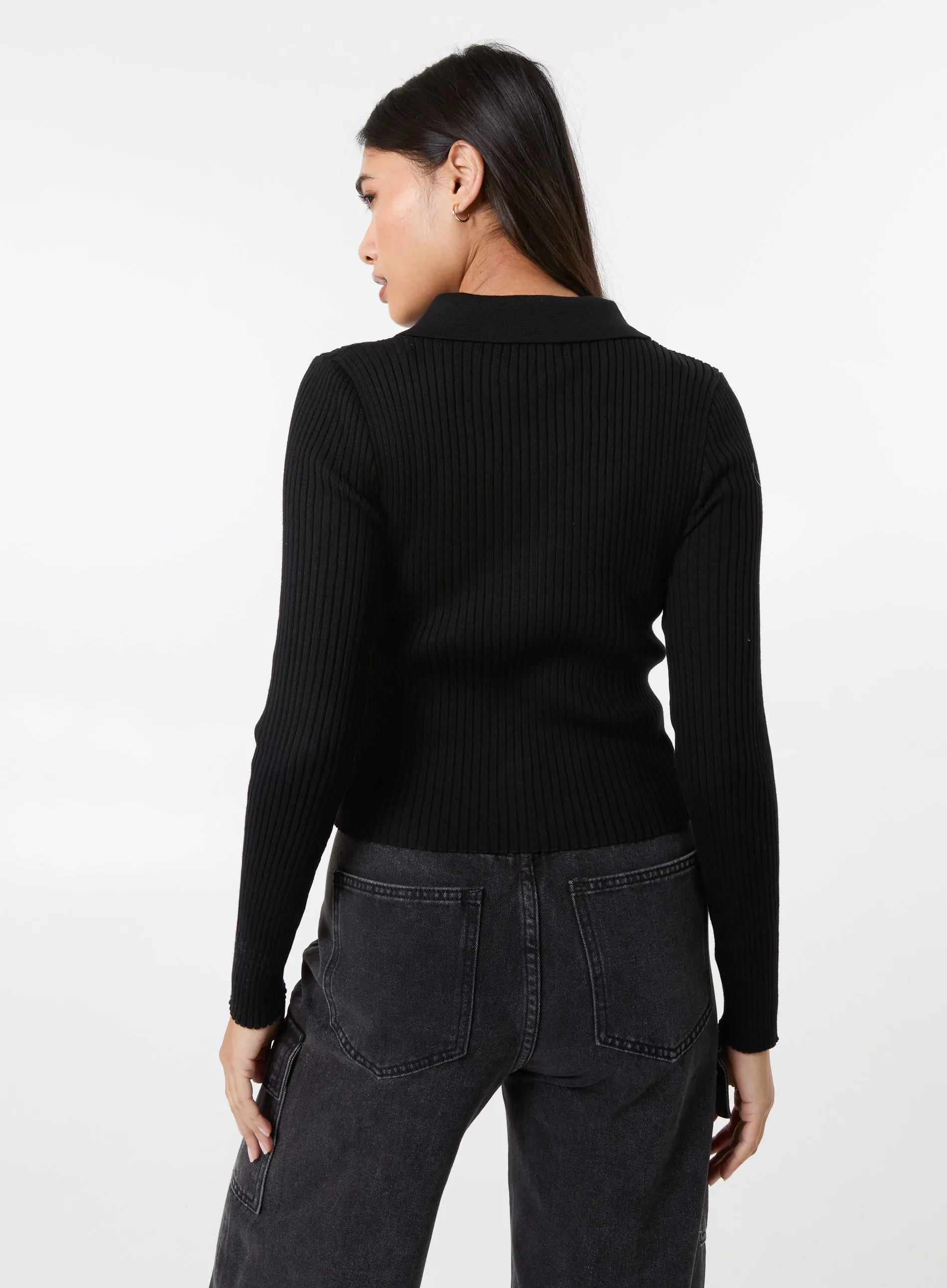 Long Sleeve Zip Up Ribbed Top
