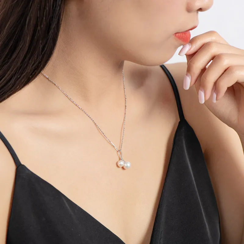 Lovely Cherry Design Natural Pearl Pendant Necklace