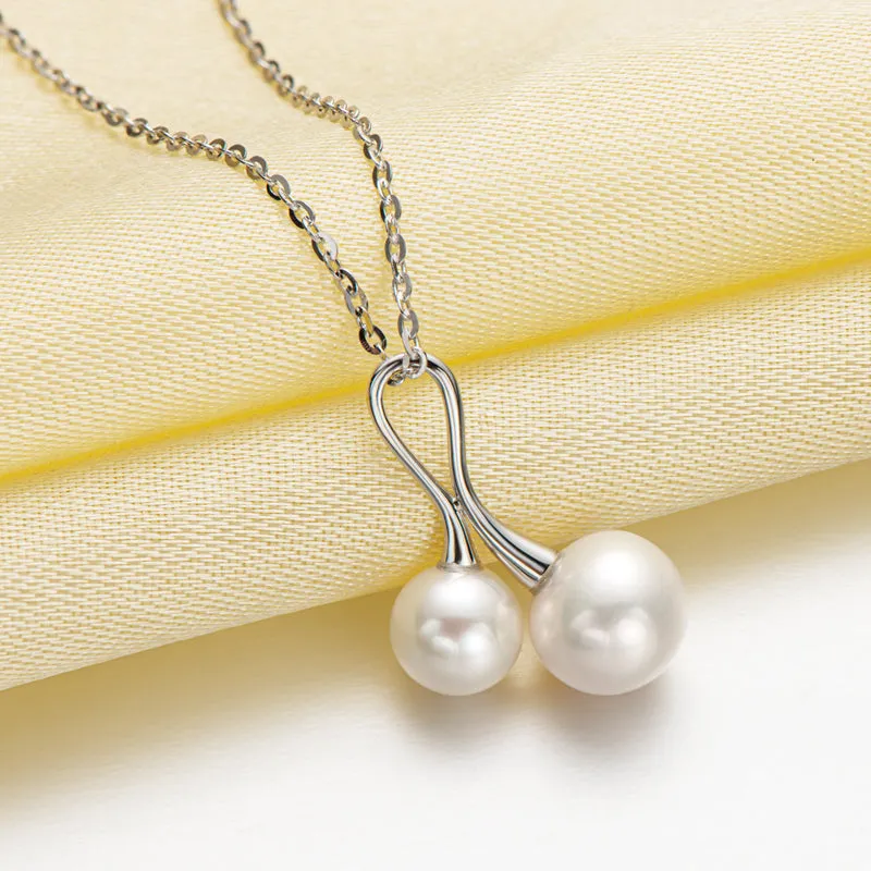 Lovely Cherry Design Natural Pearl Pendant Necklace