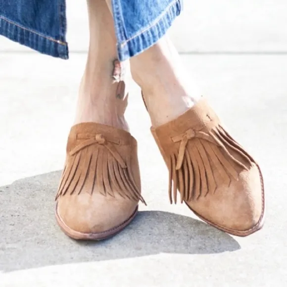 Madewell | Women’s chestnut colored The Dani Fringe Mule, tassel bridge, size 6