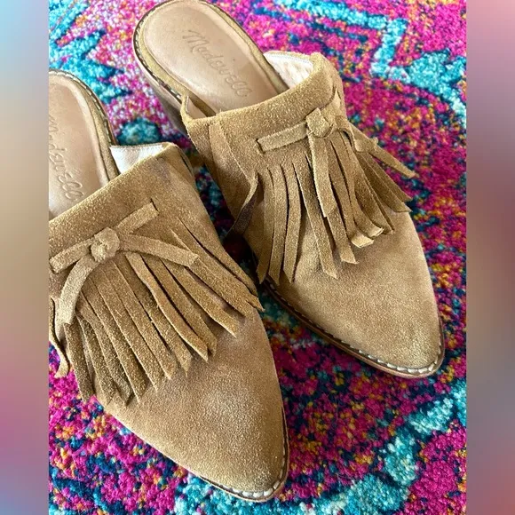 Madewell | Women’s chestnut colored The Dani Fringe Mule, tassel bridge, size 6