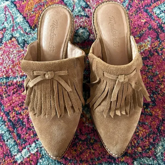 Madewell | Women’s chestnut colored The Dani Fringe Mule, tassel bridge, size 6