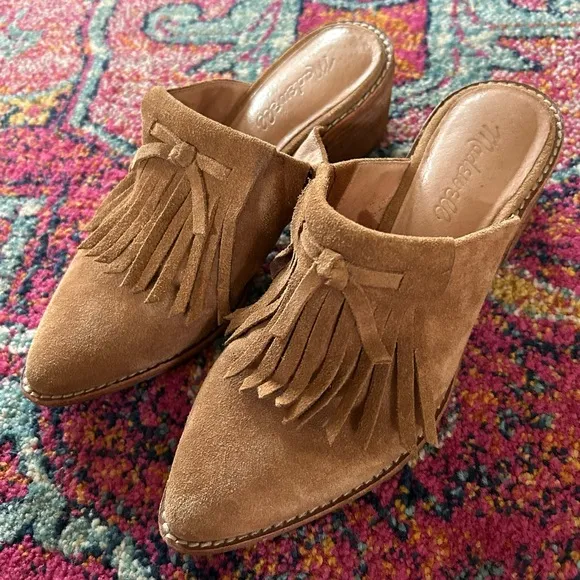 Madewell | Women’s chestnut colored The Dani Fringe Mule, tassel bridge, size 6