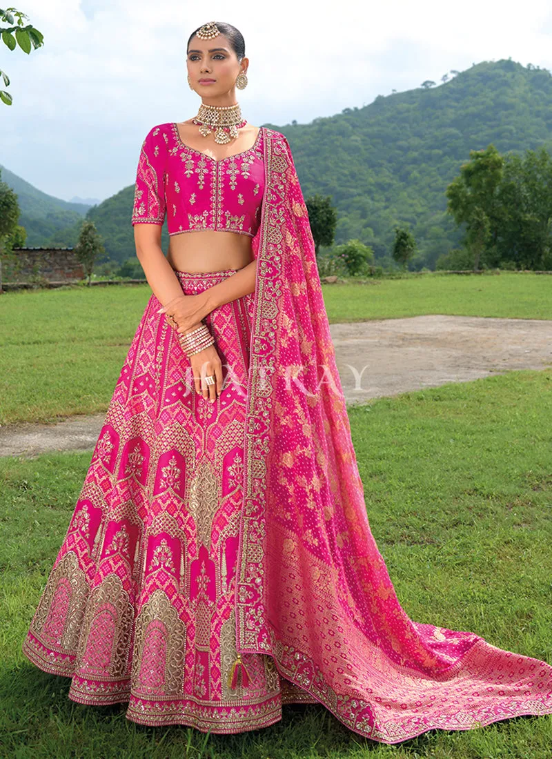 Magenta Pink Traditional Embroidery Bridal Lehenga Choli