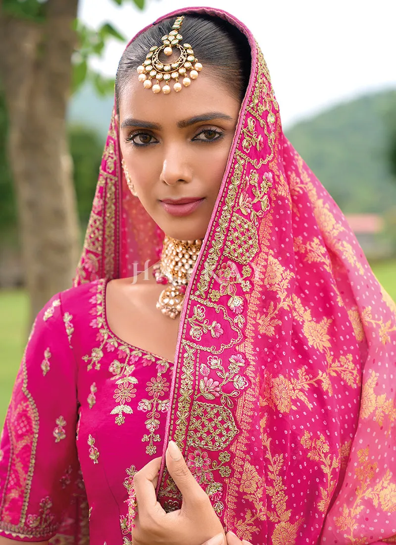 Magenta Pink Traditional Embroidery Bridal Lehenga Choli