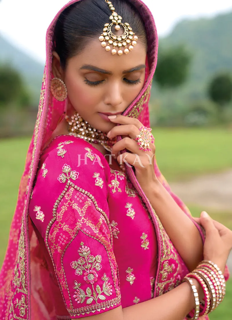 Magenta Pink Traditional Embroidery Bridal Lehenga Choli