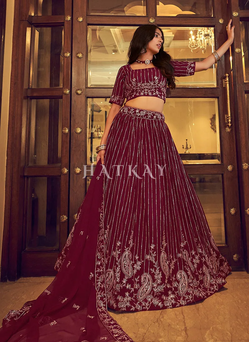 Magenta Zari And Sequence Georgette Embroidered Lehenga Choli