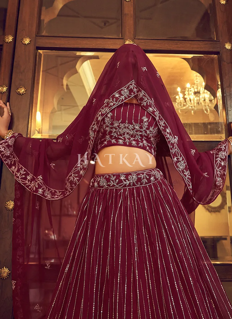 Magenta Zari And Sequence Georgette Embroidered Lehenga Choli