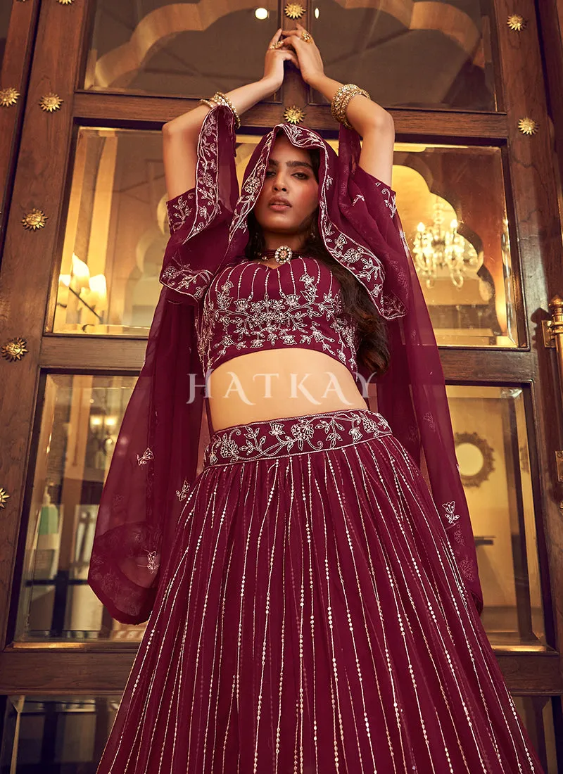 Magenta Zari And Sequence Georgette Embroidered Lehenga Choli