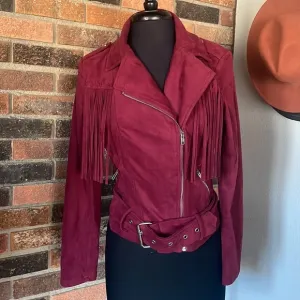 Main Strip Burgundy Fringe Jacket