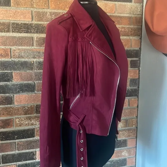 Main Strip Burgundy Fringe Jacket