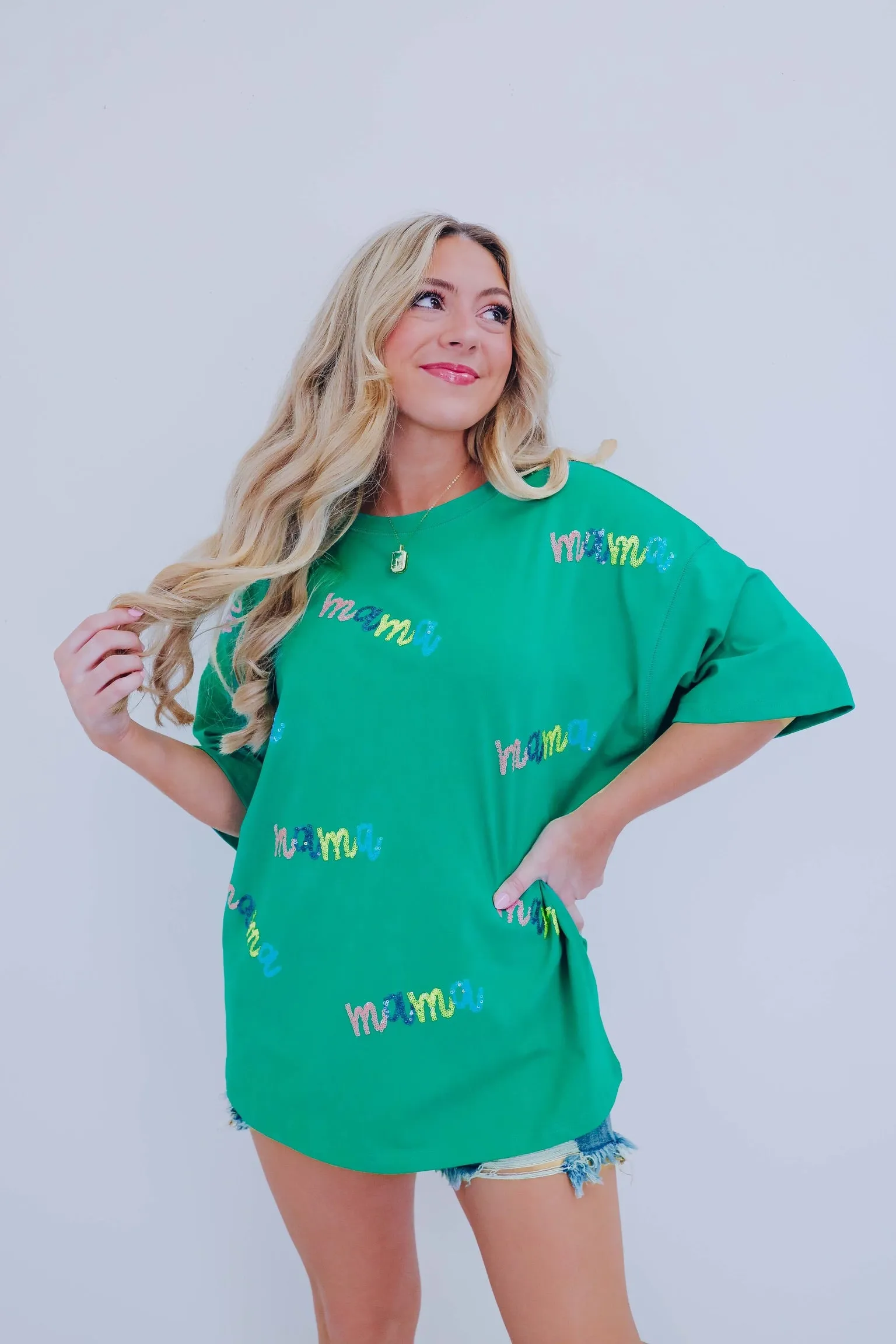 Mama Sequin Embroidered Top - Green Multi