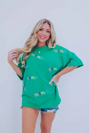 Mama Sequin Embroidered Top - Green Multi