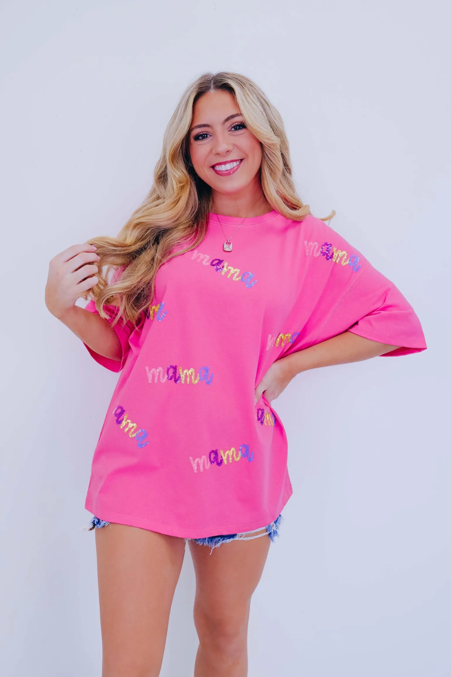 Mama Sequin Embroidered Top - Pink Multi