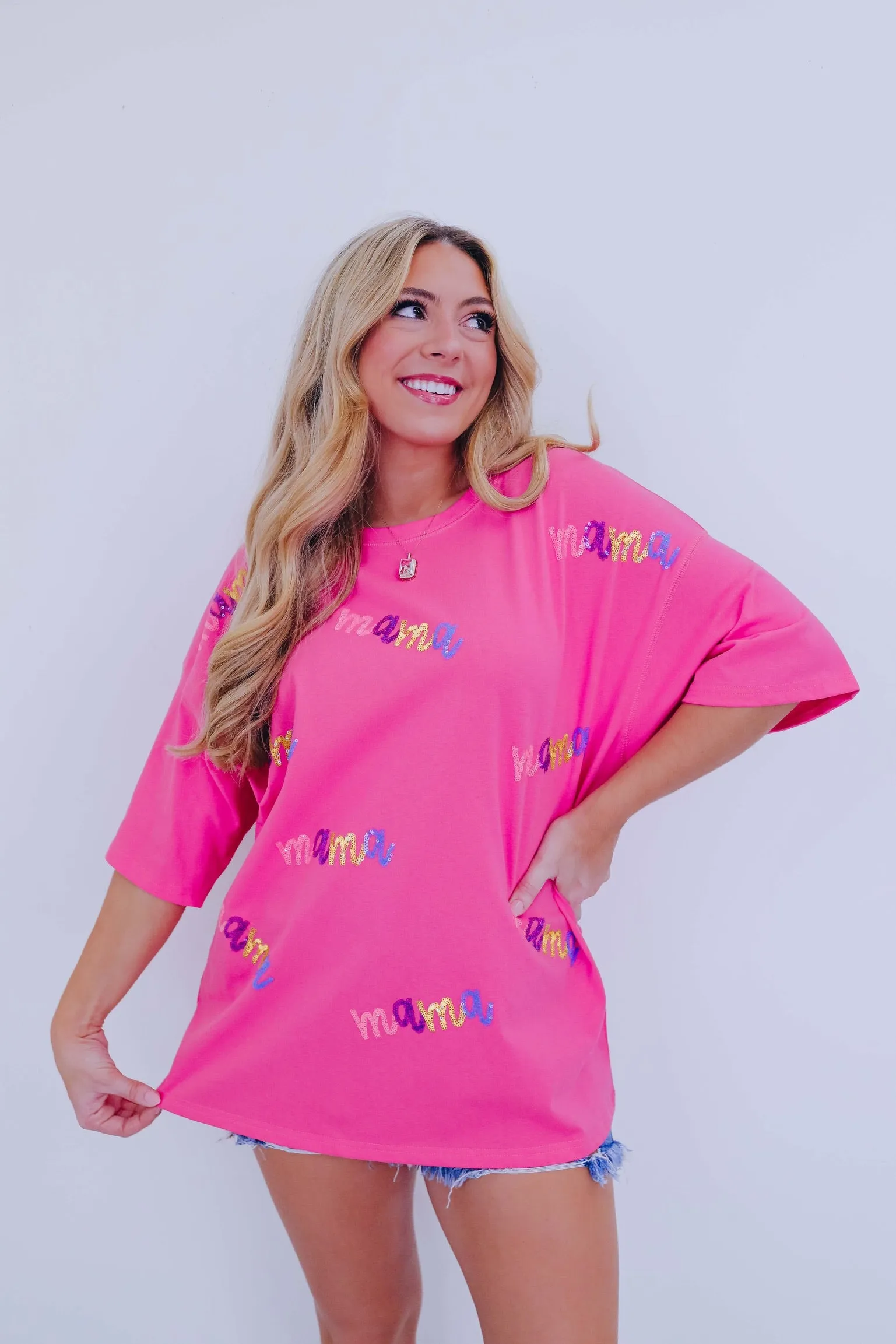 Mama Sequin Embroidered Top - Pink Multi