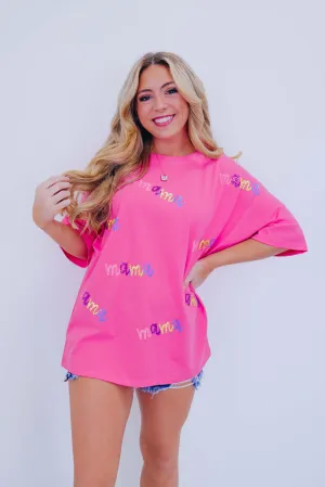 Mama Sequin Embroidered Top - Pink Multi