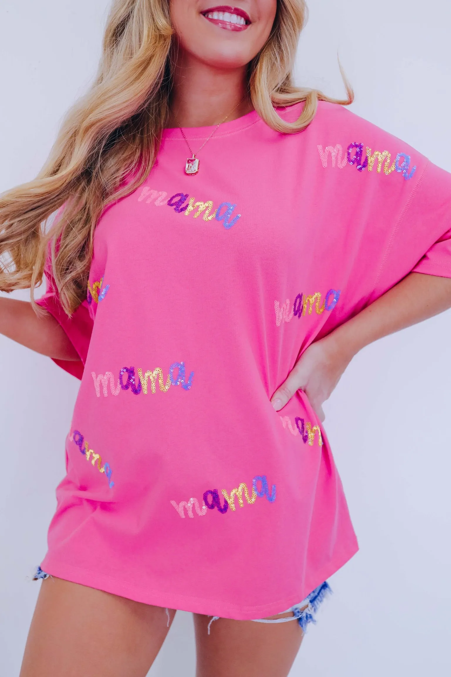 Mama Sequin Embroidered Top - Pink Multi