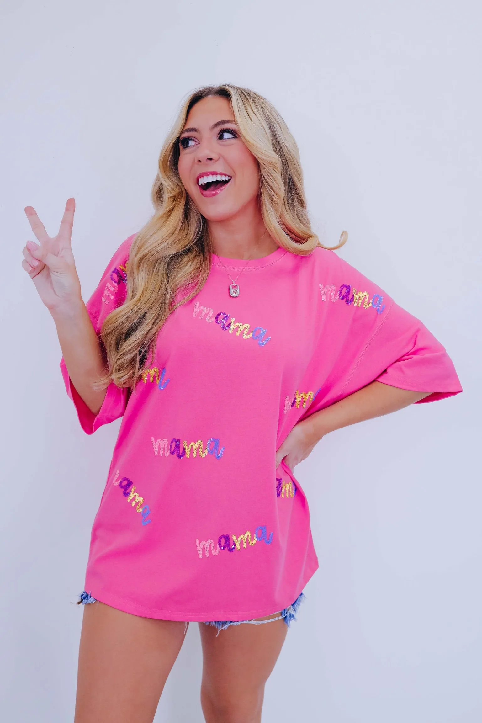 Mama Sequin Embroidered Top - Pink Multi
