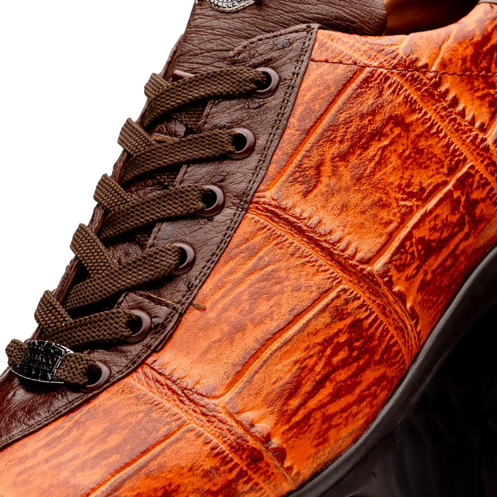 Marco Di Milano Saulo Brandy/Brown Exotic Ostrich and Alligator Casual Sneakers