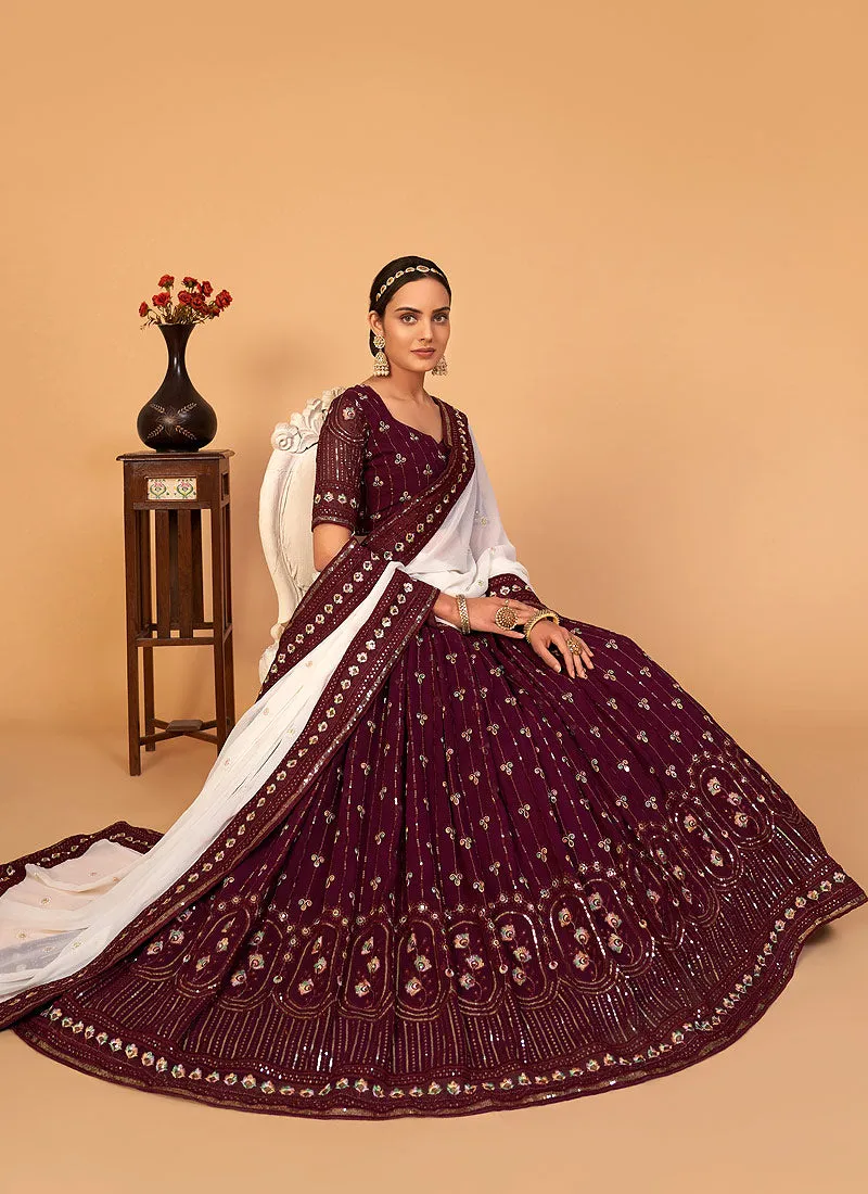 Maroon Sequence Wedding Lehenga Choli