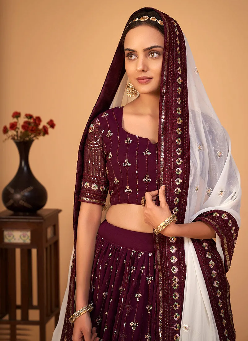 Maroon Sequence Wedding Lehenga Choli