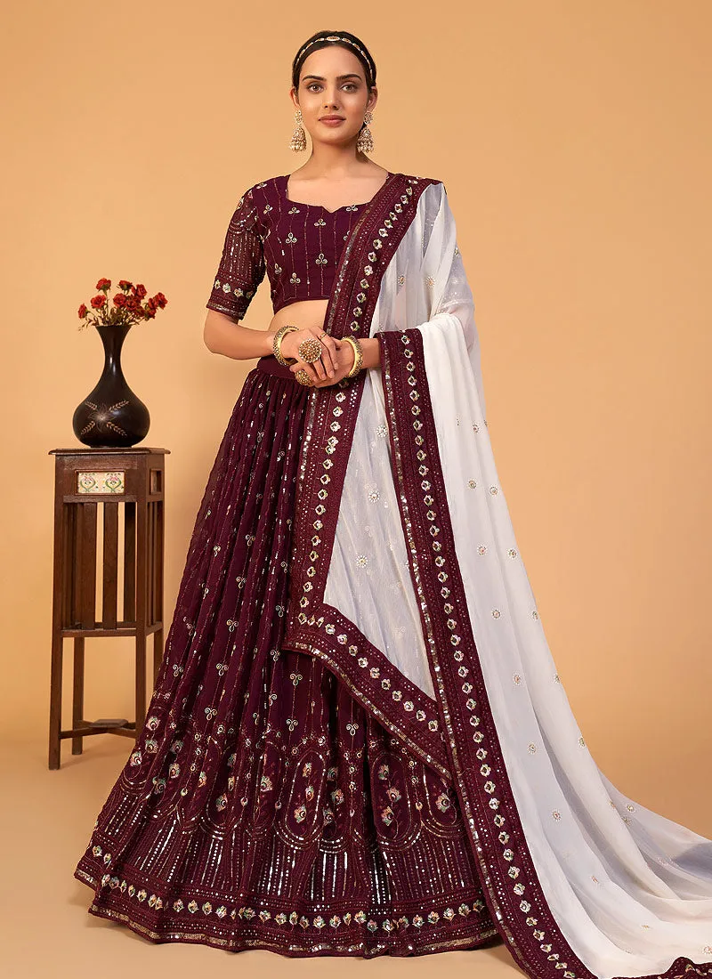 Maroon Sequence Wedding Lehenga Choli