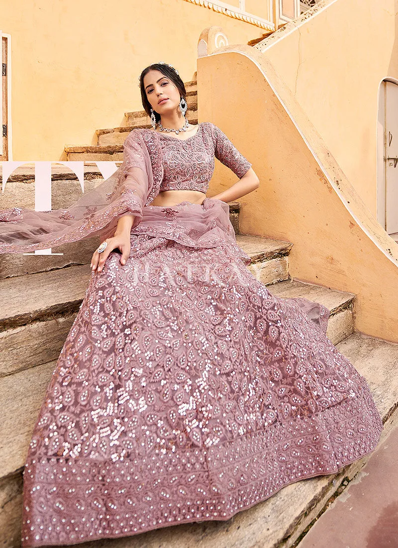 Mauve Sequence Embroidery Wedding Lehenga Choli