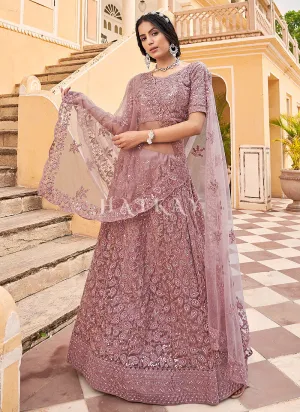 Mauve Sequence Embroidery Wedding Lehenga Choli