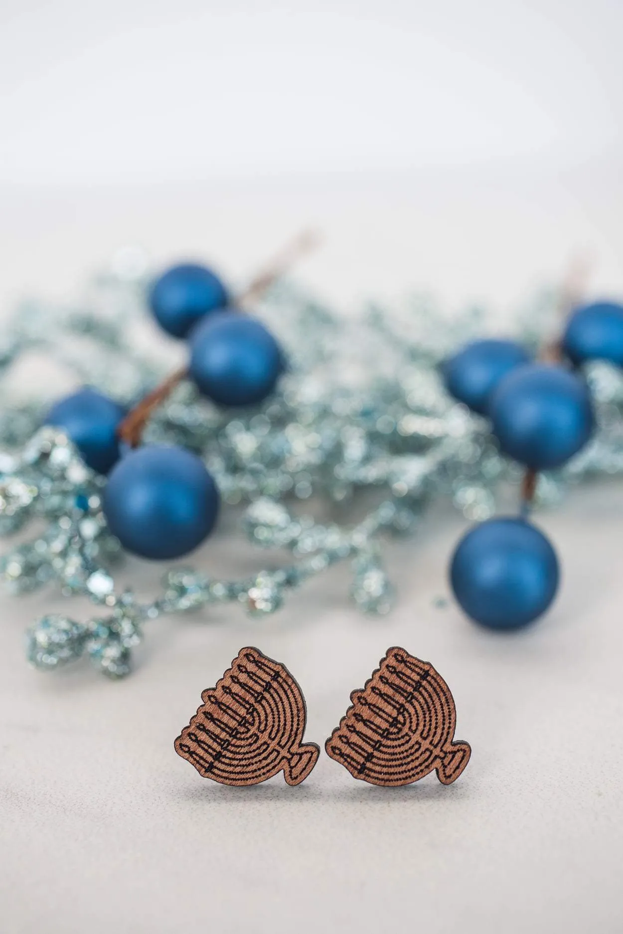 Menorah Wood Stud Earrings