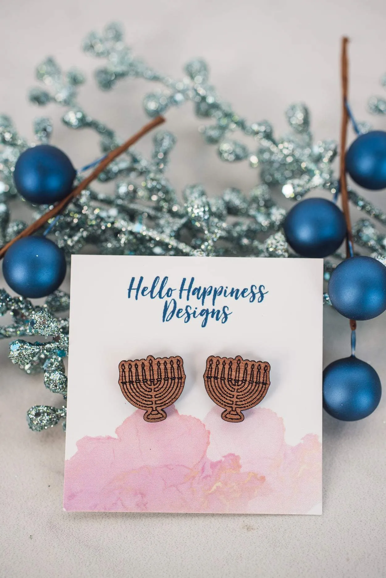 Menorah Wood Stud Earrings