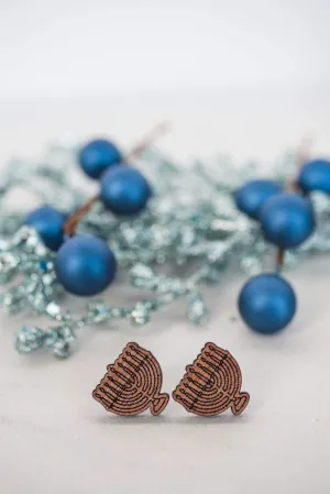 Menorah Wood Stud Earrings