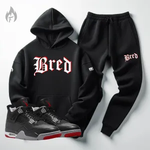 Men's BRED Sweatsuit To Match Air Jordan 4 Bred Re-Imagined Tracksuit Sneaker Hoodie and Joggers