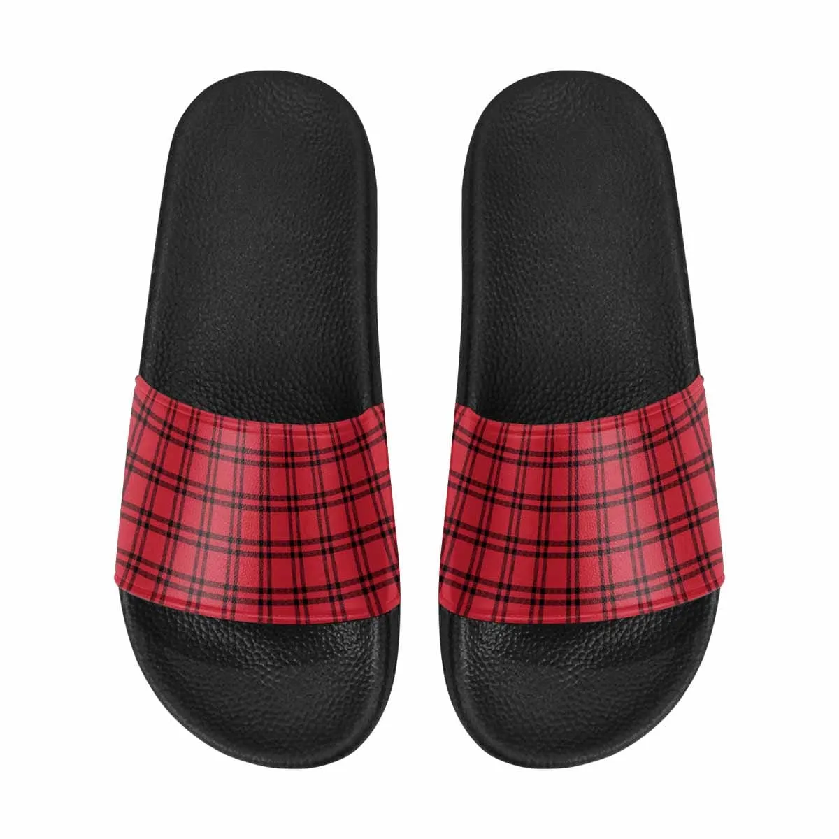 Mens Slide Sandals - Buffalo Plaid Red and Black