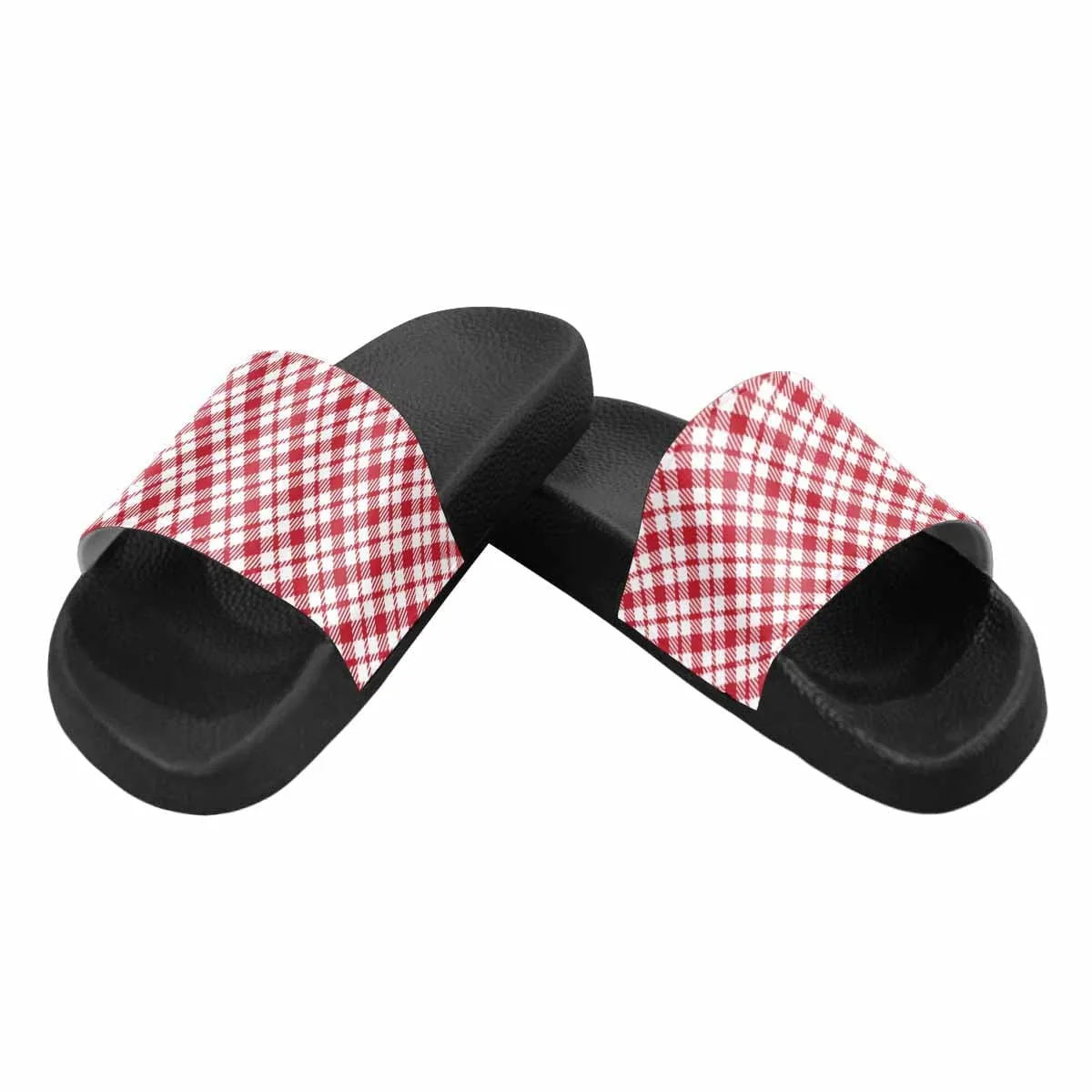Mens Slide Sandals - Buffalo Plaid Red and White
