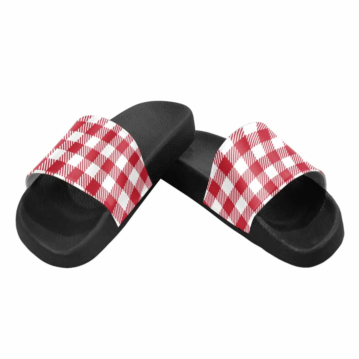 Mens Slide Sandals - Buffalo Plaid Red and White