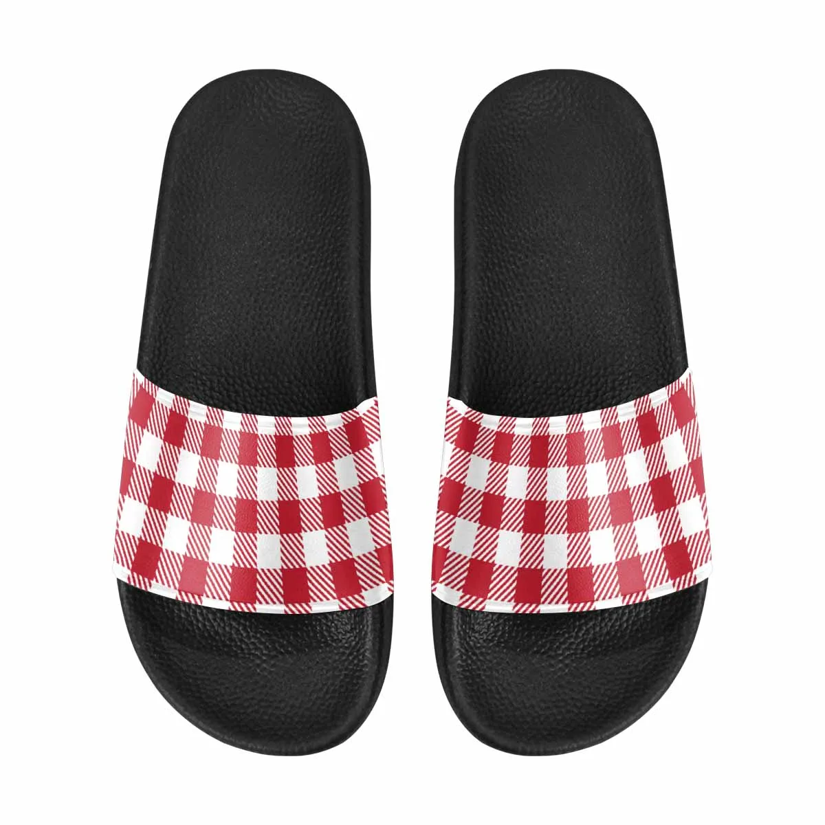 Mens Slide Sandals - Buffalo Plaid Red and White