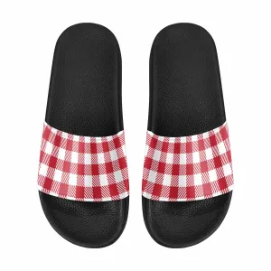 Mens Slide Sandals - Buffalo Plaid Red and White