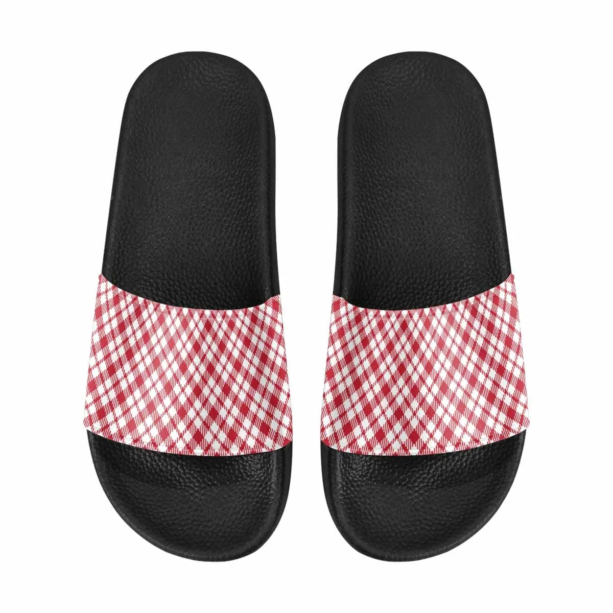 Mens Slide Sandals - Buffalo Plaid Red and White