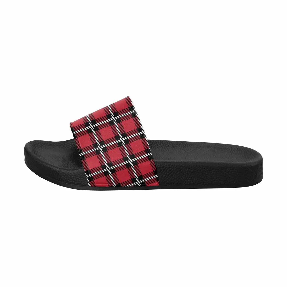 Mens Slide Sandals - Buffalo Plaid Red